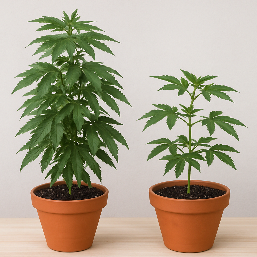 Cannabis Indoor vor und nach dem Schnitt